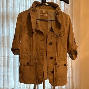 LOFT Ruffled Utility Jacket in Khaki
